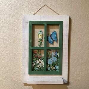 Charming Window Scene‎ Shelf Wall Decor Butterfly Birdhouse Flowers Garden Art